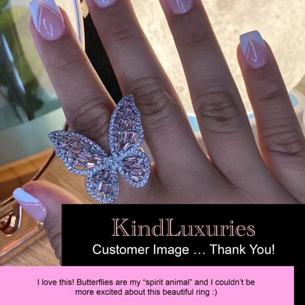 💎💎 Gorgeous Pink Crystal Butterfly Ring